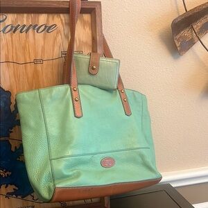 Fossil Green and Brown Canvas Tote